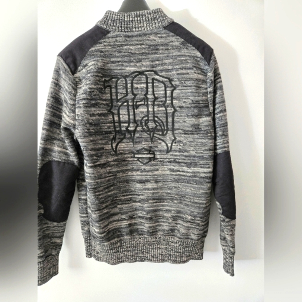 HARLEY DAVIDSON Men's Wool Sweater with half zip, Logo back and sleeve. Size M